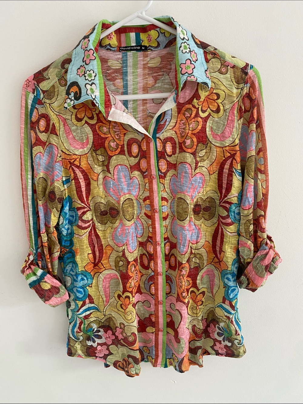 David Cline Crushed Citrus Shirt Hippie 60’s Size Medium